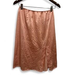 Vintage Pink midi slip‎ skirt by blush with lace trim skirt SMALL